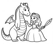 Coloriage princesse et son dragon loyal