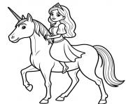 Coloriage Princesse chevauchant une licorne majestueuse