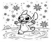 Coloriage stitch noel neige jeu hiver