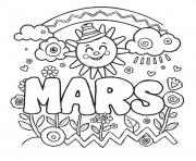 Coloriage mars joyeux fleuri