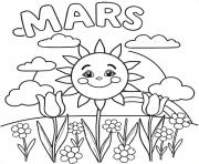 Coloriage mars soleil souriant printemps