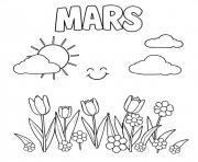 Coloriage mars fleurs tulipes nuages