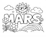 Coloriage mars soleil lunettes fleurs