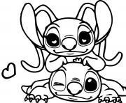 Coloriage stitch et angel calin tendre et mignon