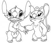 Coloriage stitch et angel facile