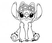 Dessin stitch et angel adorable avec couronne de fleurs