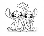 Dessin stitch et angel amour et coeurs