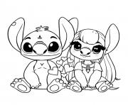 Dessin stitch et angel romantique avec coeurs