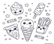 Coloriage nourriture kawaii pizza frites cornet glace cafe