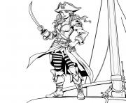 Coloriage pirate adulte sur un bateau femme