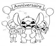 Coloriage fete danniversaire avec stitch et enfants 1