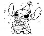 Coloriage stitch avec gateau anniversaire