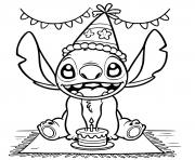 Coloriage stitch fete anniversaire chapeau gateau