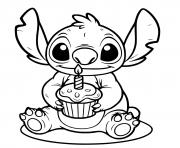 Coloriage stitch avec gateau danniversaire