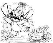 Coloriage fete danniversaire de stitch avec gateau