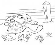 Coloriage lapin courant dans le jardin