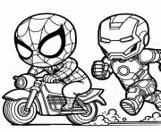 Dessin spiderman et iron man en course sur motos