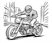 Dessin spiderman en moto dans la ville